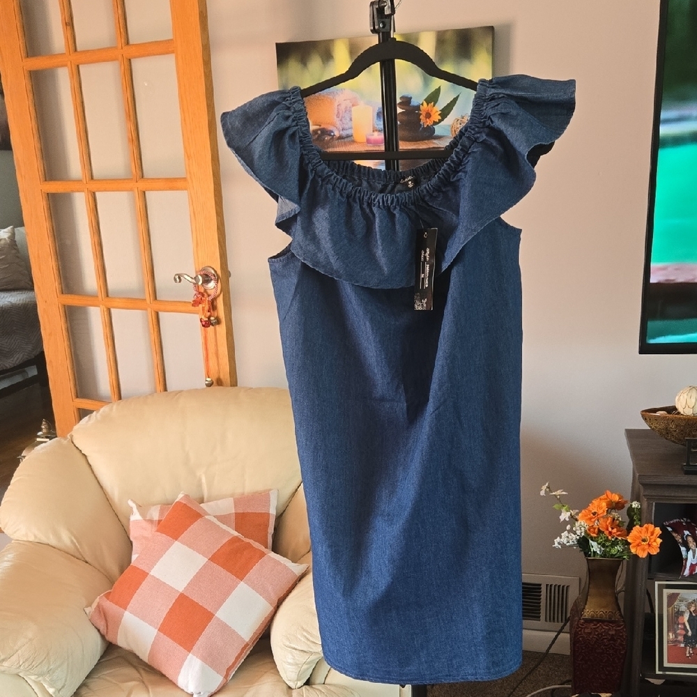 Women's Chances R Denim Off-Shoulder Ruffle Dress ๐ Size M - Picture 8 of 8